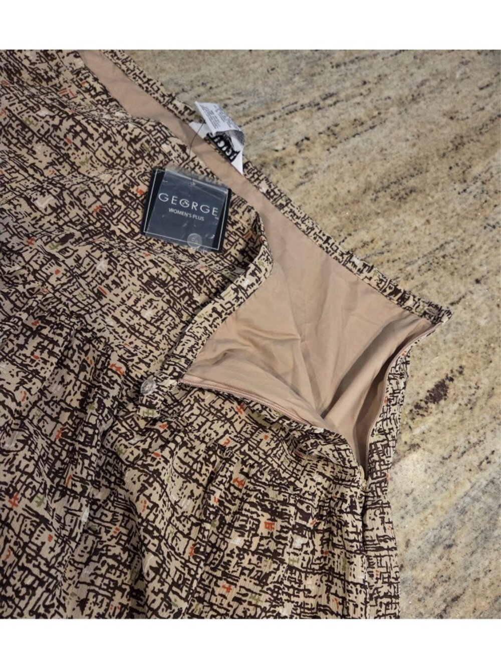 New! Women Size 20W George Midi Skirt Lined Pleated Beige MCM Tweed Look - Picture 9 of 13